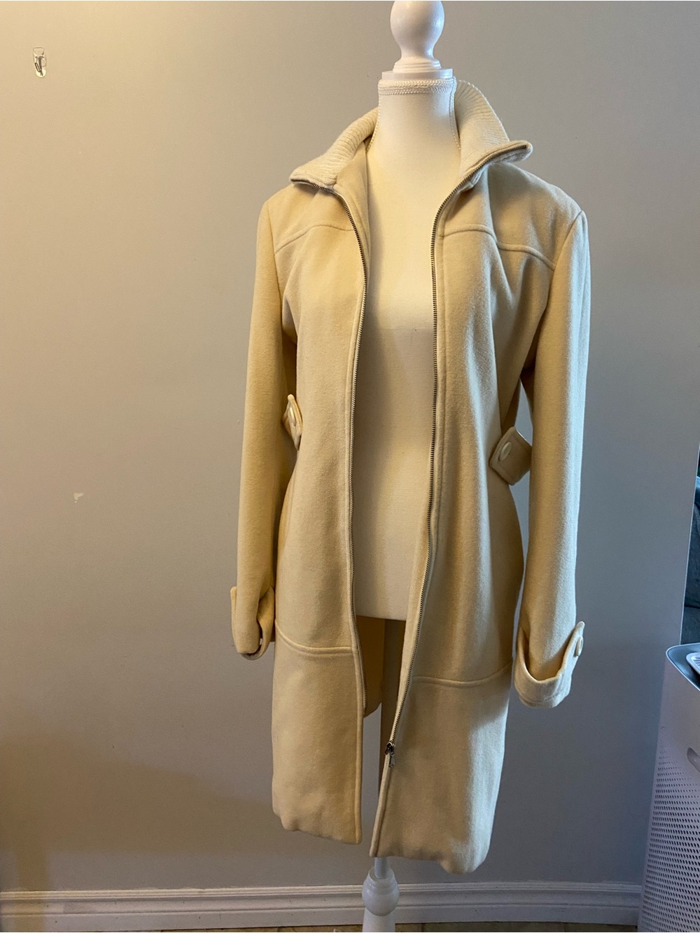 Tommy Hilfiger Cream Long Zip-Front Trench Coat
